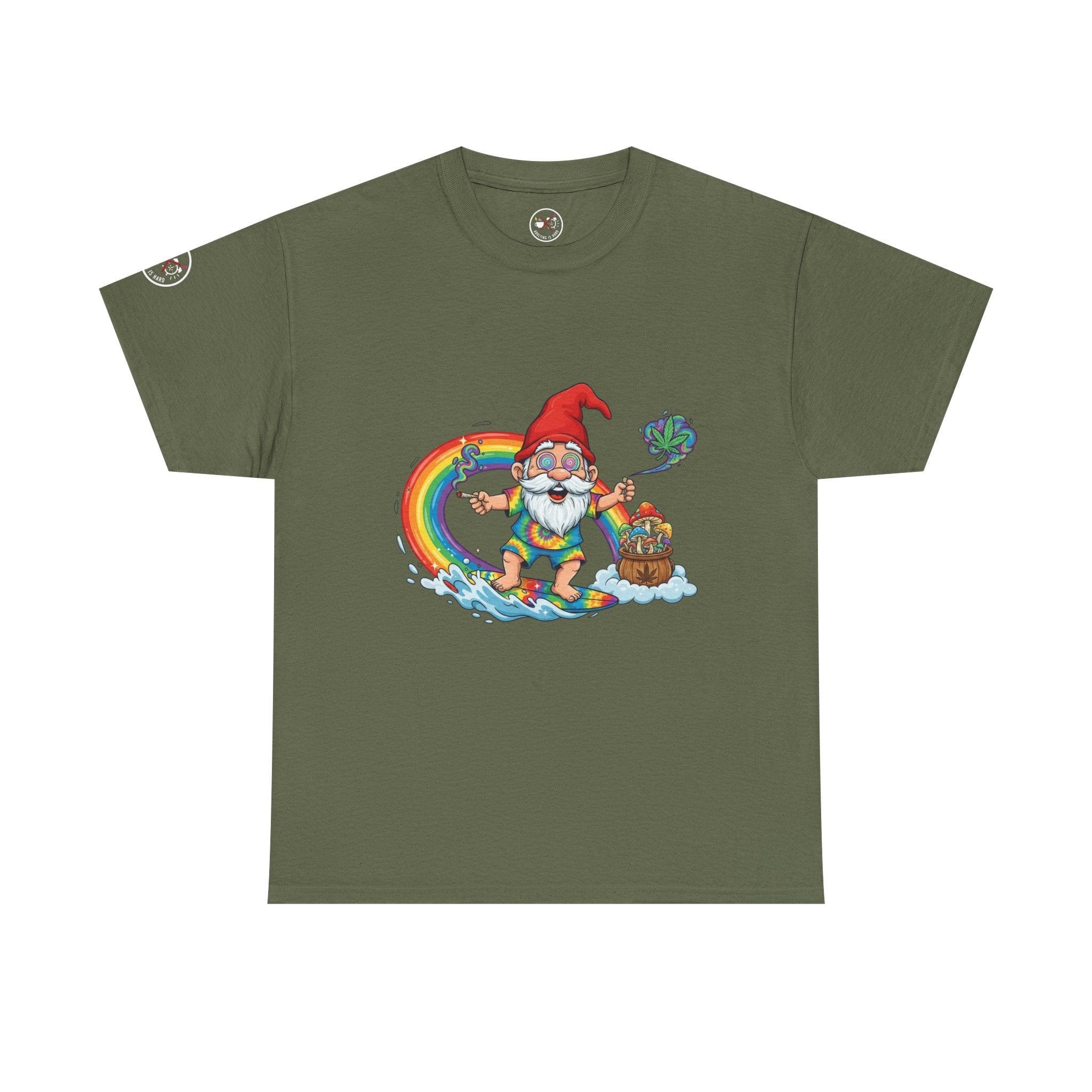 Rainbow Surfing Gnome Heavy Cotton T-Shirt