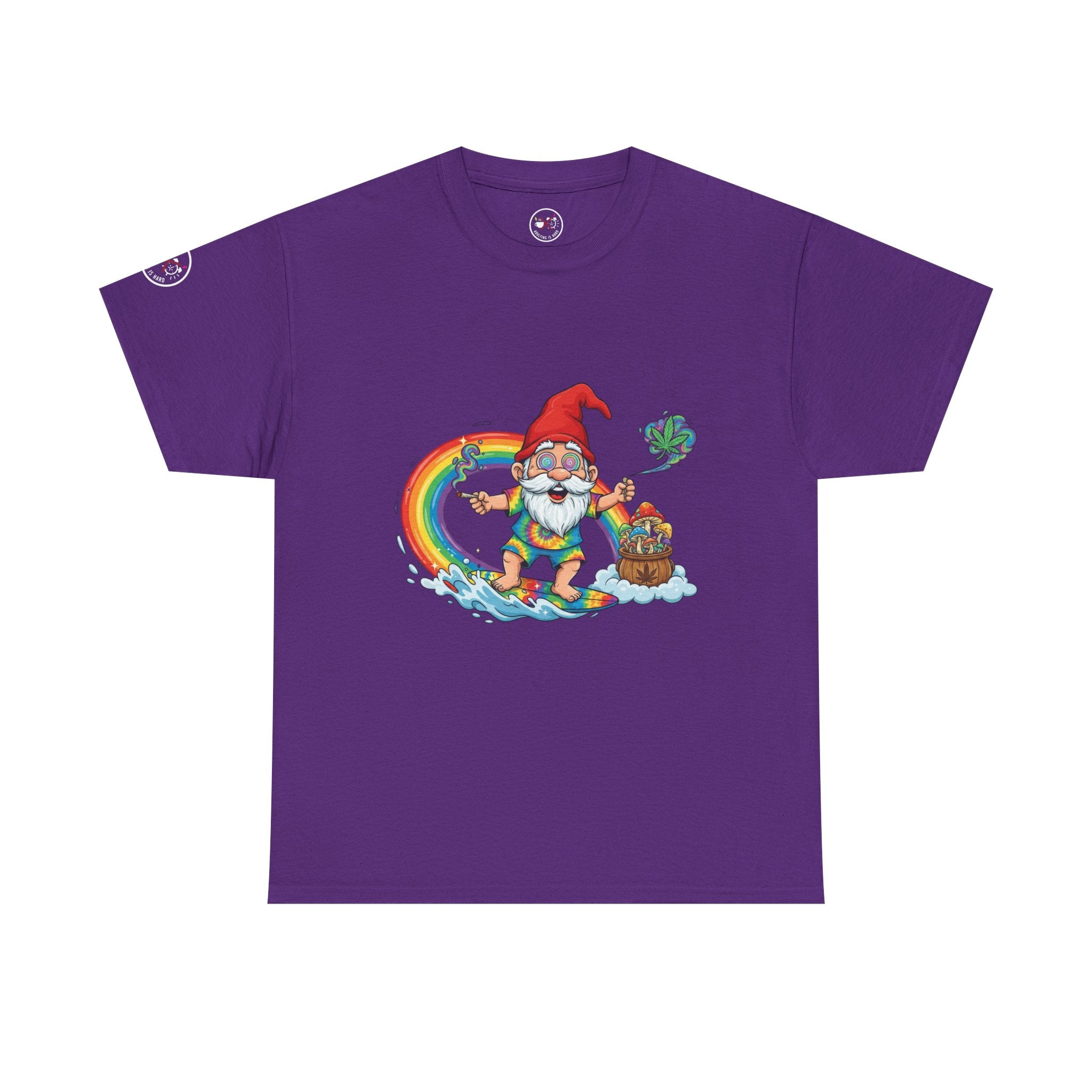 Rainbow Surfing Gnome Heavy Cotton T-Shirt