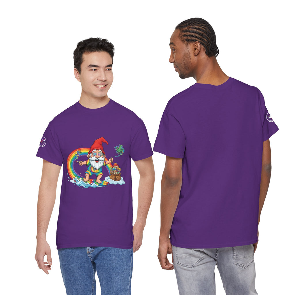 Rainbow Surfing Gnome Heavy Cotton T-Shirt
