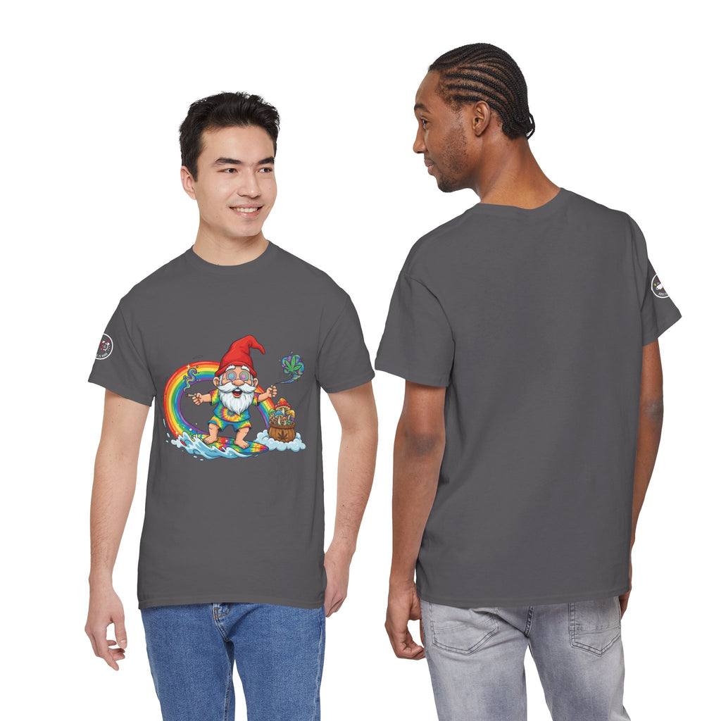 Rainbow Surfing Gnome Heavy Cotton T-Shirt