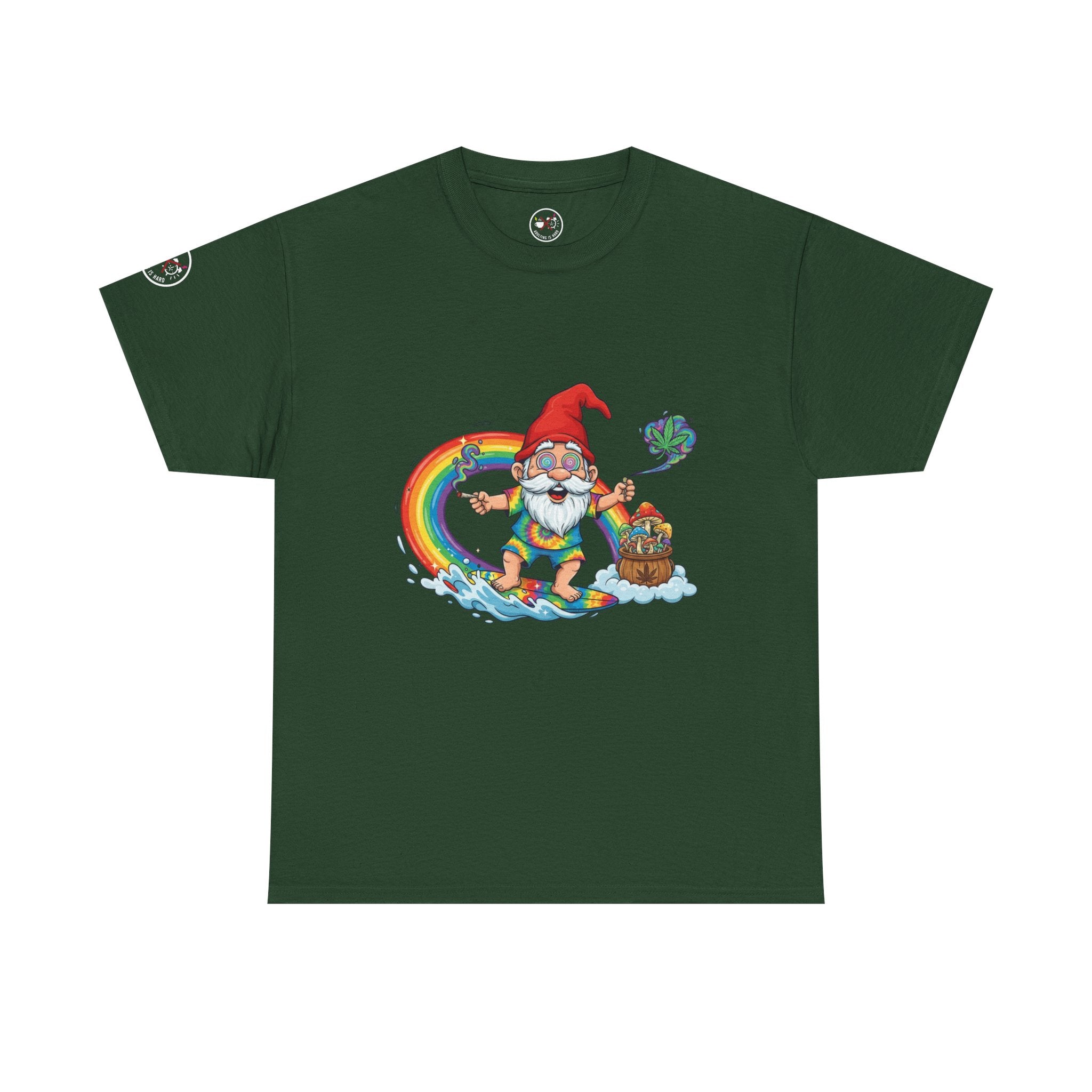 Rainbow Surfing Gnome Heavy Cotton T-Shirt