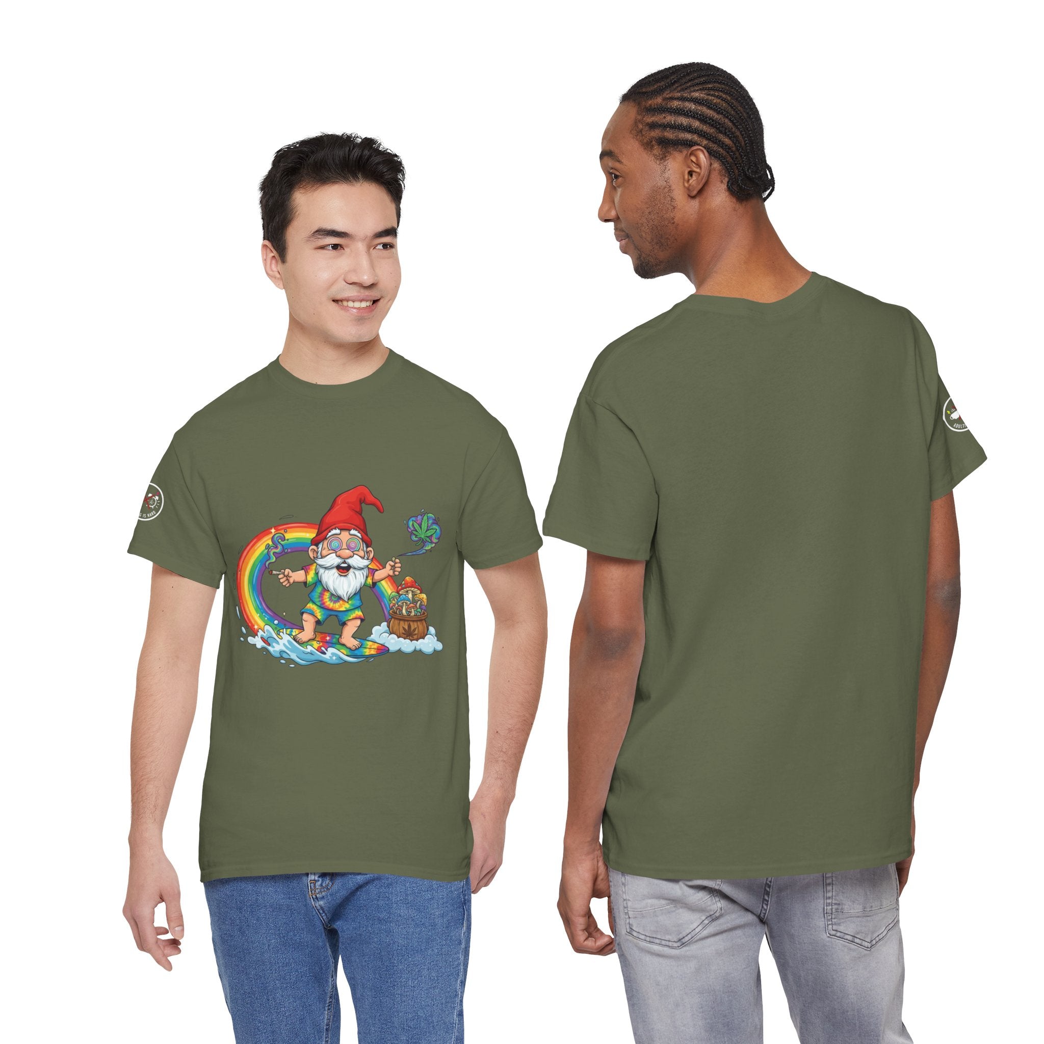 Rainbow Surfing Gnome Heavy Cotton T-Shirt