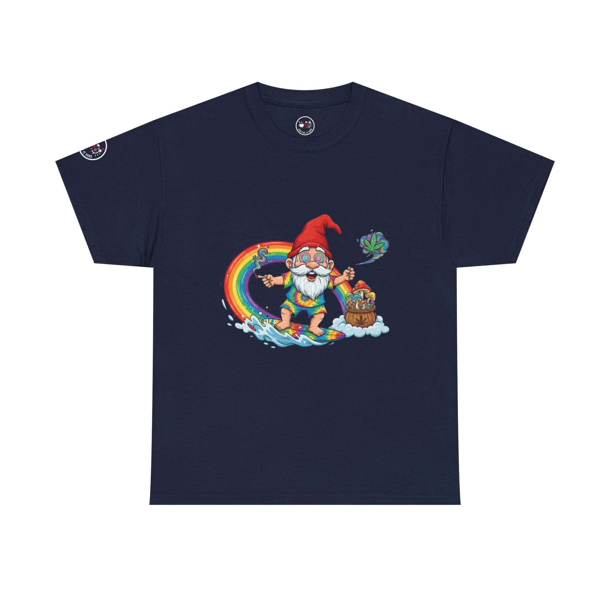 Rainbow Surfing Gnome Heavy Cotton T-Shirt