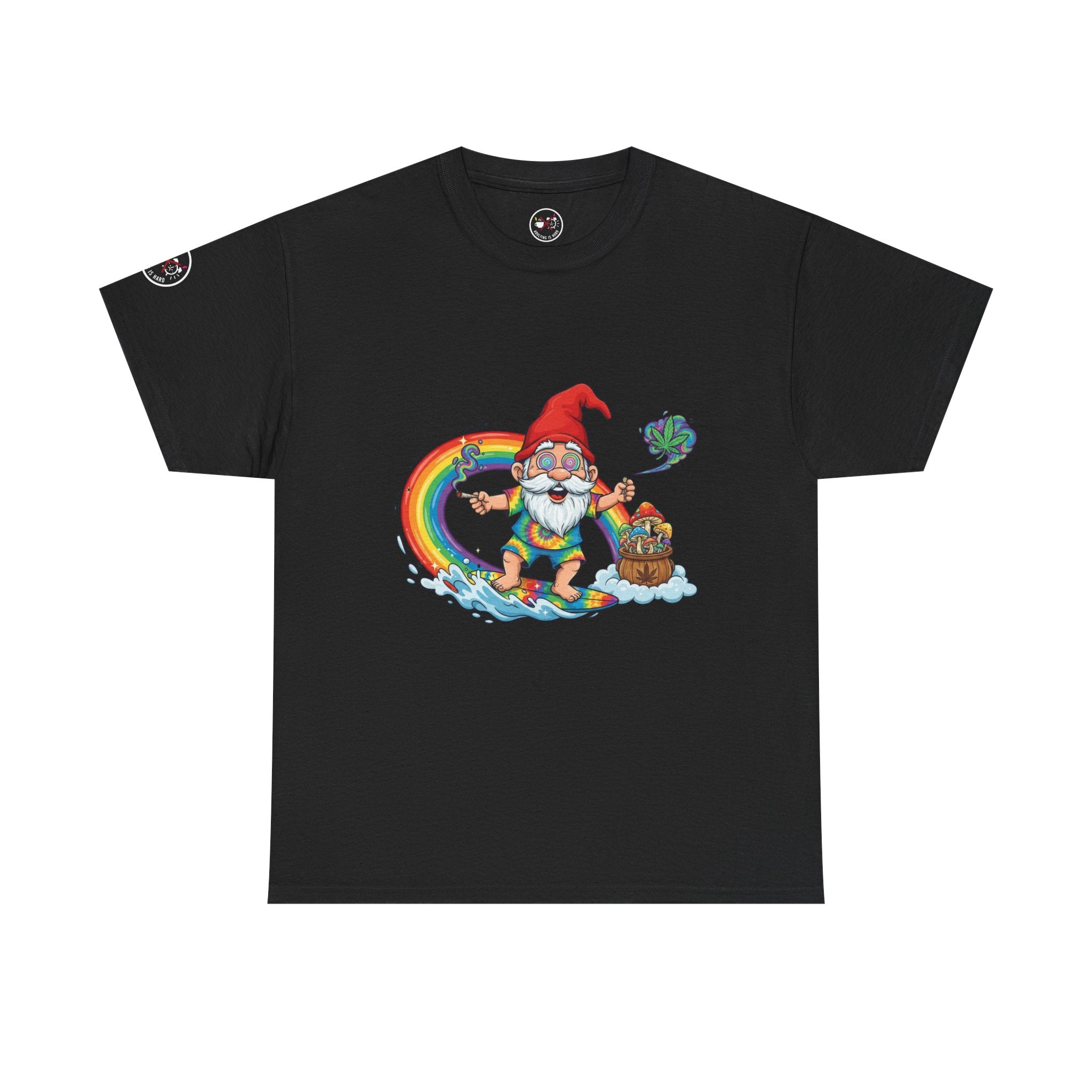 Rainbow Surfing Gnome Heavy Cotton T-Shirt