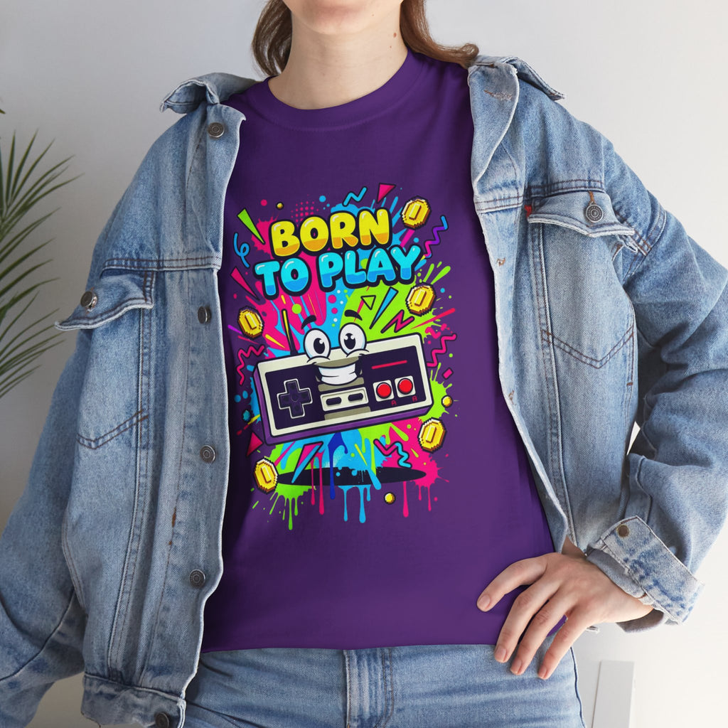 Born to Play Retro Game Controller Heavy Cotton Tee