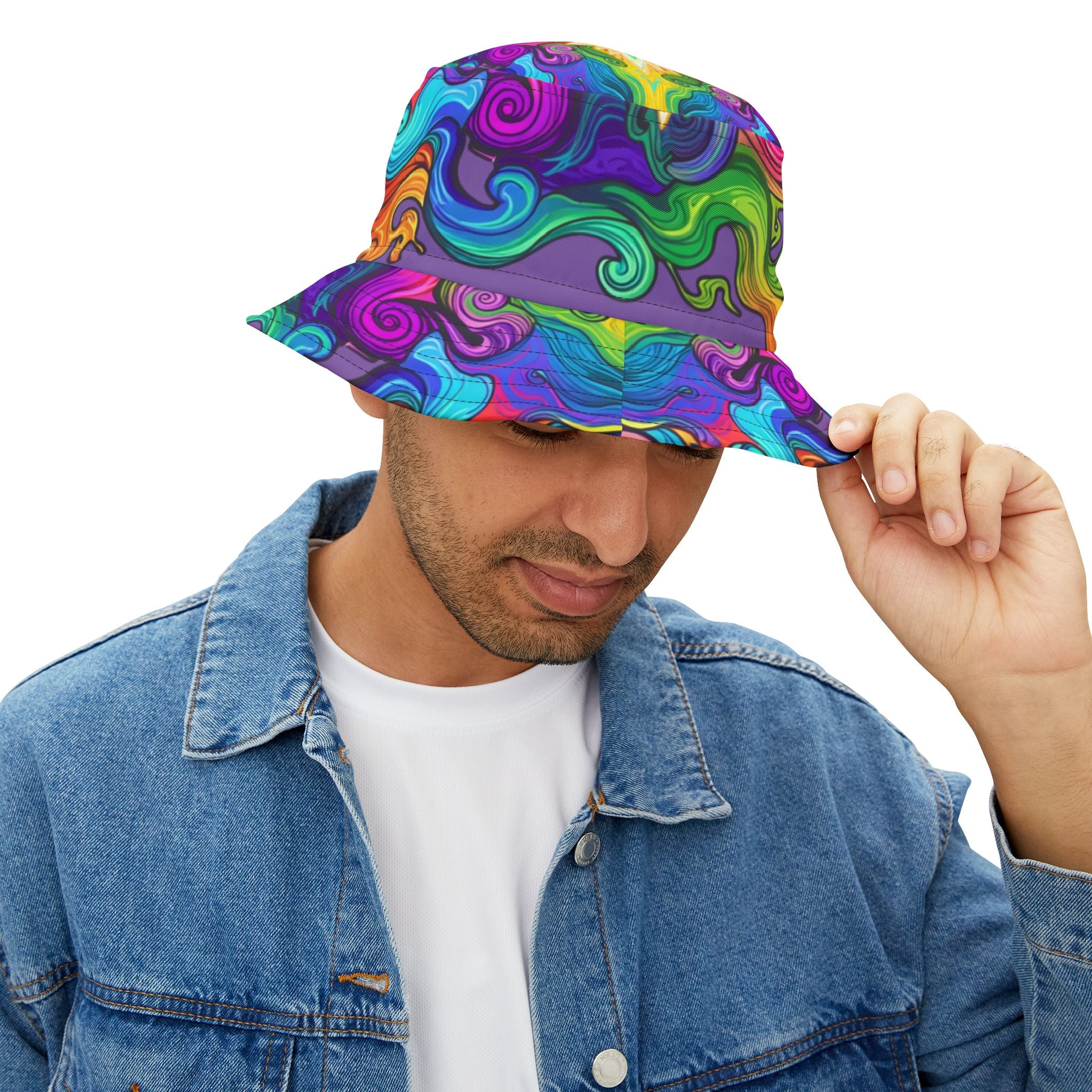 Psychedelic Swirl Bucket Hat — Vibrant Rainbow AOP