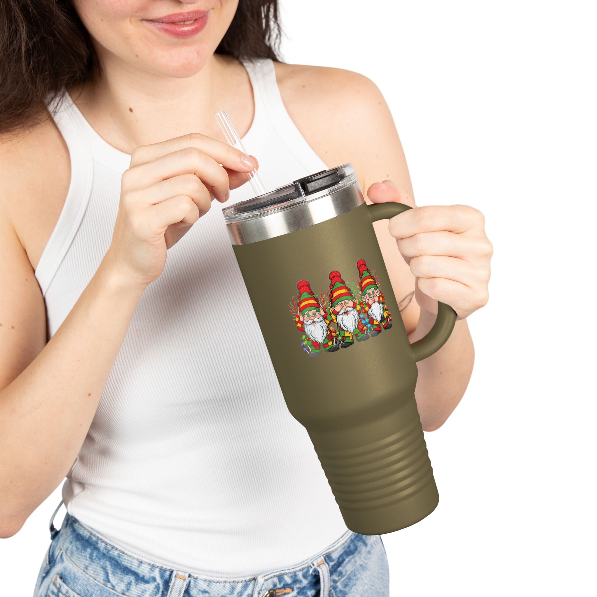 Hear, See, Speak No Evil Gnomes 40oz Insulated Travel Mug